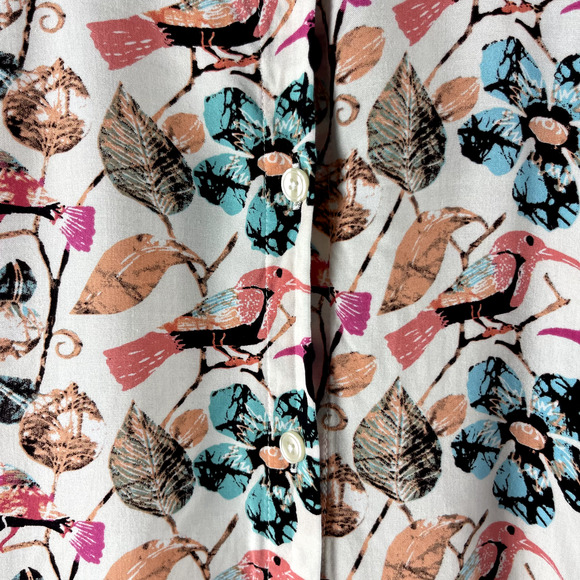 Talbots Bird Floral Print Top Womens 2X Pink Button Up Blouse Long Sleeve - Picture 6 of 12